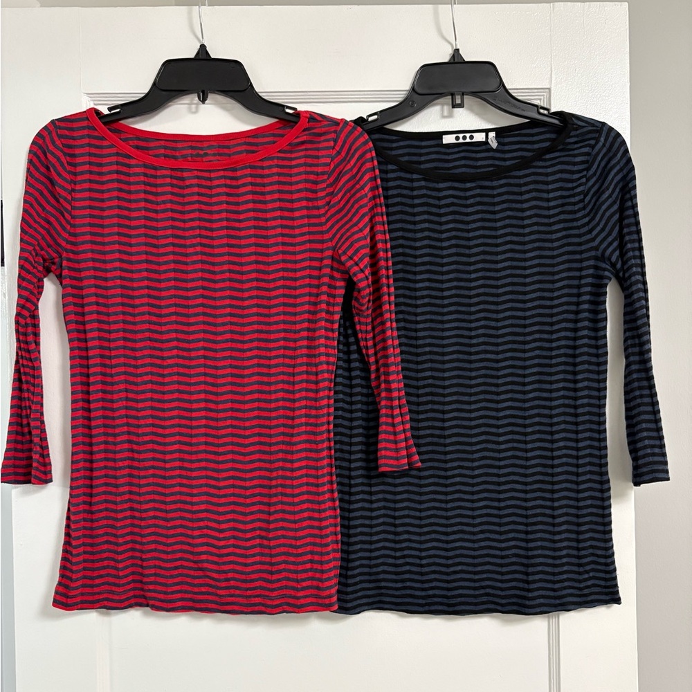 2 Set Three Dots striped 3/4 sleeve tops red grey /  blue black size Small